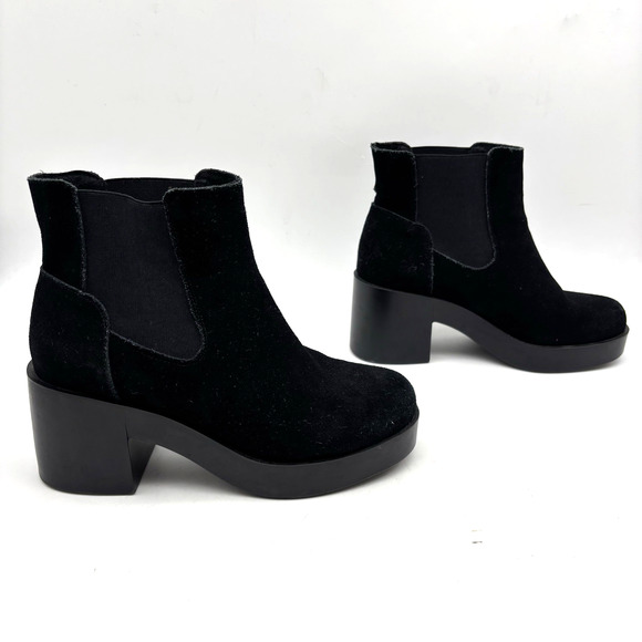 Anthropolgie SixtySeven Black Suede Leather Block Heel Platform Boots 7.5 38 - Picture 4 of 16